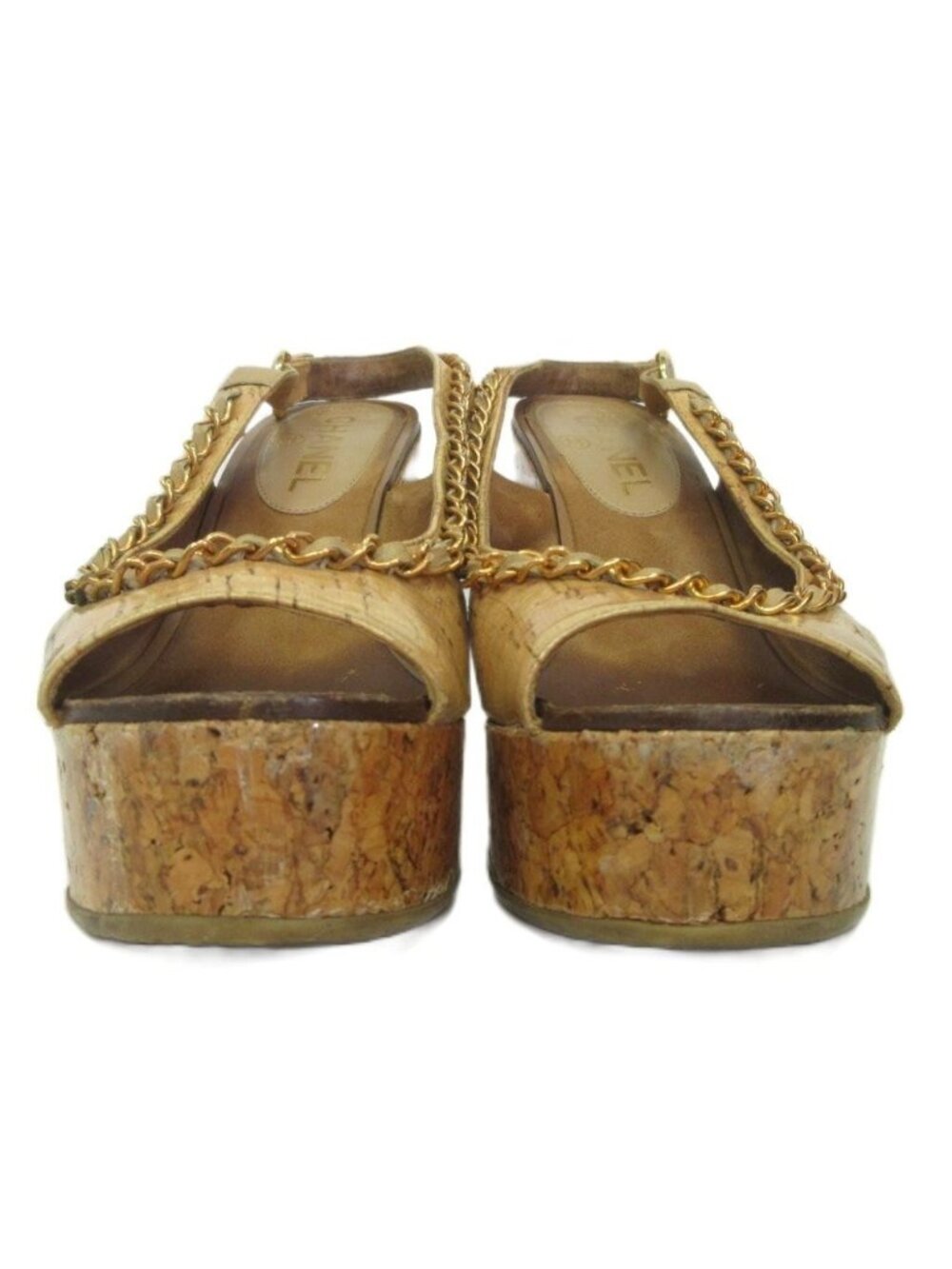 Chanel Chain CC Logo Sandals Wedge Sole 36.5 Brown - Picture 3 of 9